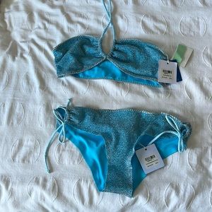 BENEDETTA NWT Celeste Bandeau Adjustable Bikini Metallic Blue swimwear